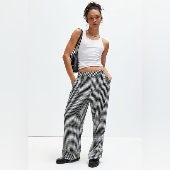 Wildfang Black and White Houndstooth Wide Leg Pants - Picture 1 of 5